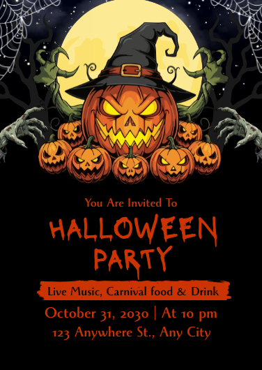 Spooky Orange and Black Halloween Party Invitation