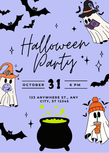Black and Purple Cute Halloween Party Invitation Template