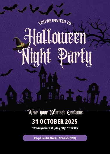 Black and Purple Vintage Halloween Party Invitation