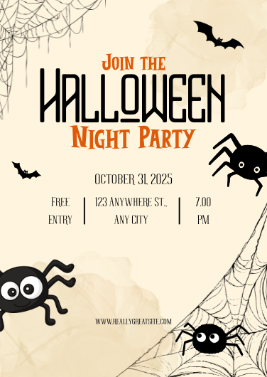 Black and Orange Illustrated Halloween Night Party Invitation