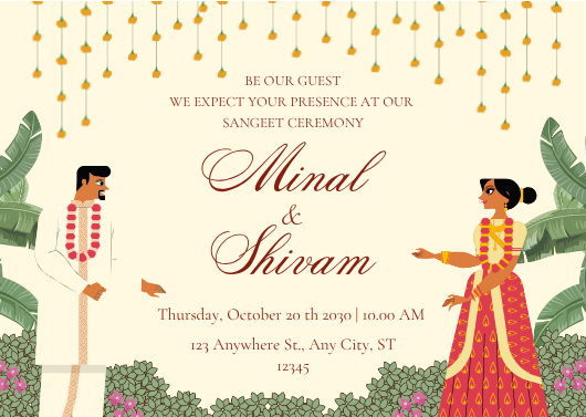 Beige and Green Traditional Indian Wedding Invitation Template
