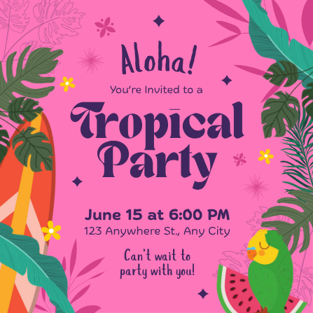 Playful Pink and Green Tropical Party Aloha Invitation