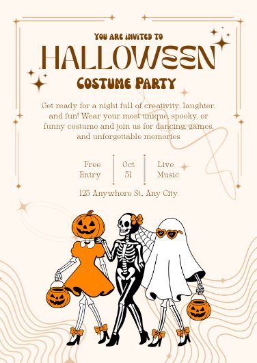 Retro Illustrated Halloween Costume Party Invitation