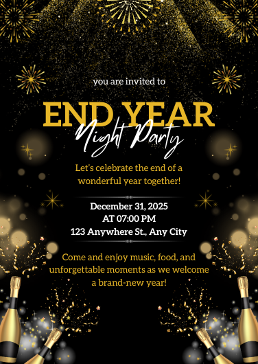 Black and Gold End of Year Night Party Invitation Template
