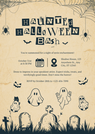Cream Beige Illustrative Halloween Party Invitation Template