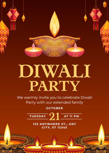 Red and Gold Modern Diwali Party Invitation Template