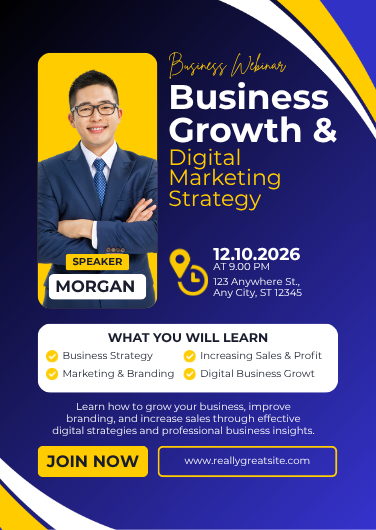 Blue & Yellow Modern Business Webinar Invitation Design