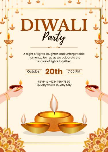 Gold and White Festive Diwali Party Invitation Template