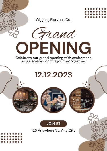 Modern Brown Illustrated Grand Opening Invitation Design