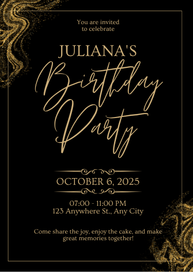 Elegant Black and Gold Birthday Invitation Template