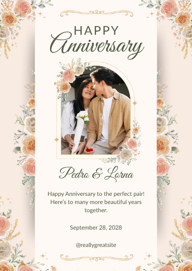 Peach & Cream Floral Anniversary Invitation Template