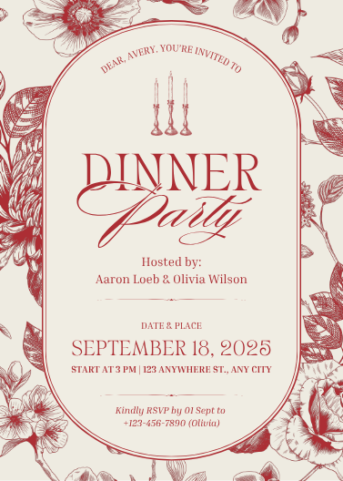 Elegant Red and Beige Vintage Dinner Party Invitation