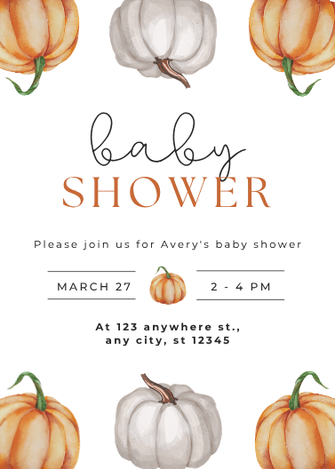 Watercolor Fall Pumpkin Baby Shower Invitation