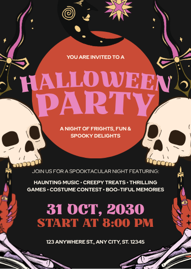 Black and Orange Illustrated Halloween Party Invitation