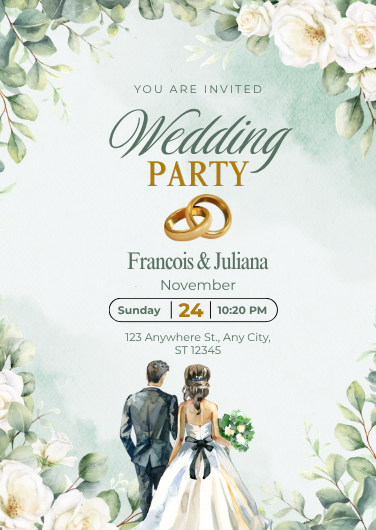 Green Illustrative Wedding Party Invitation Design