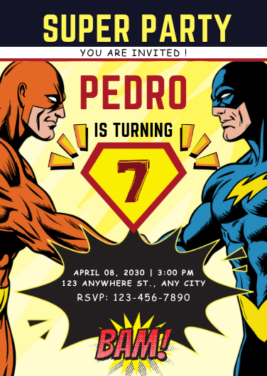 Superhero Comic Book Birthday Party Invitation Template