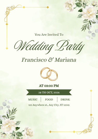 Green and White Watercolor Wedding Party Invitation