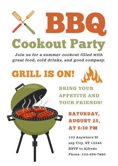Red, Orange, and Green BBQ Party Invitation Template