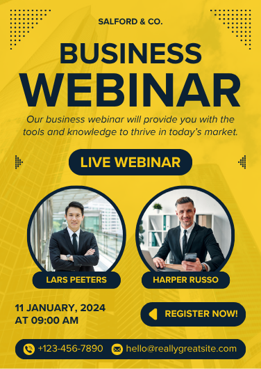 Yellow and Blue Business Webinar Invitation Design