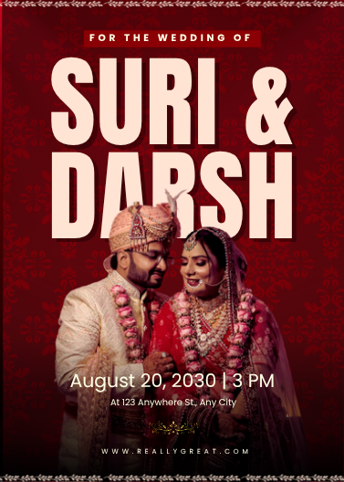Red & Beige Traditional Indian Wedding Photo Invitation