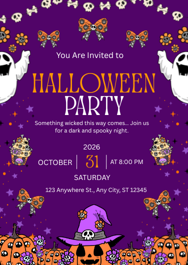 Purple and Orange Playful Halloween Party Invitation