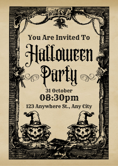 Black and Beige Vintage Halloween Party Invitation Template