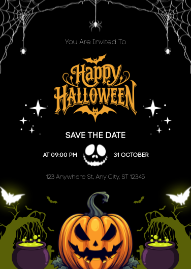 Black and Green Illustrative Halloween Party Invitation