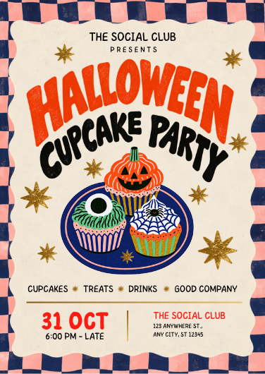 Editable Retro Halloween Cupcake Party Invitation Design