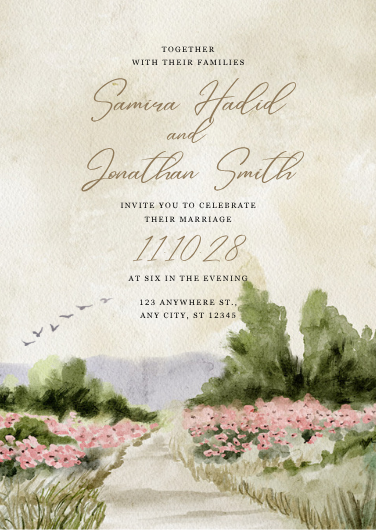 Vintage Flower Field Landscape Wedding Invitation Design