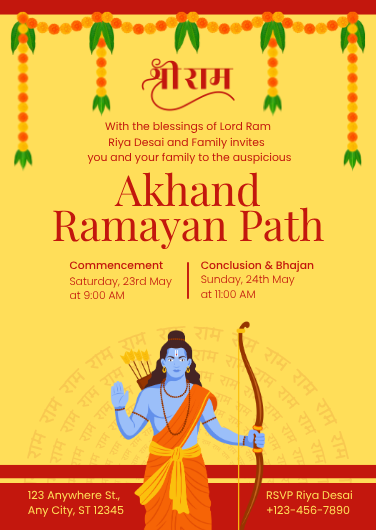 Orange and Yellow Illustrative Akhand Ramayan Invitation