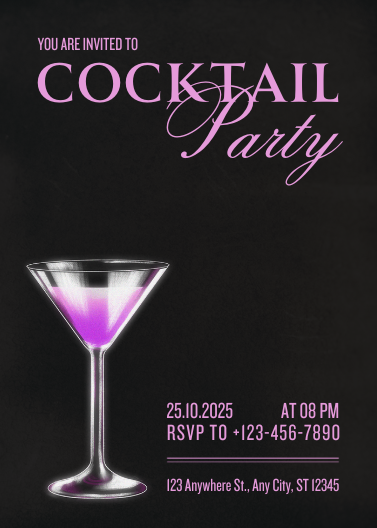 Modern Pink and Black Cocktail Party Invitation Template