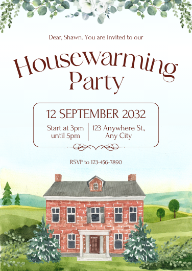 Green Watercolor Housewarming Party Invitation Template