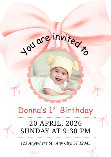 Pink and White Playful First Birthday Photo Invitation