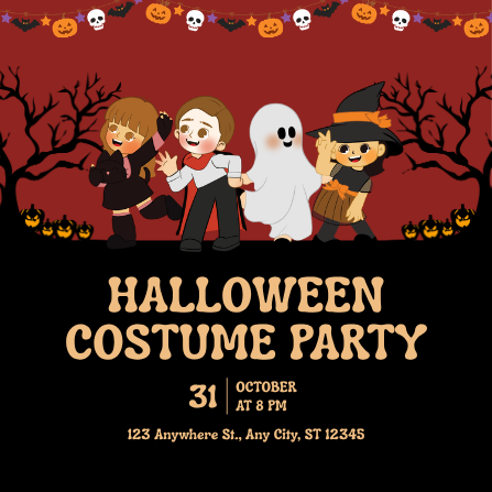 Red, Black, and Orange Halloween Costume Party Invitation
