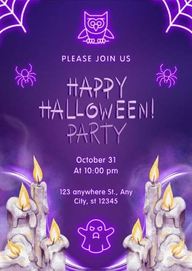 Purple Neon Modern Halloween Party Invitation Template