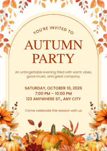 Elegant Orange and Cream Autumn Party Invitation Template