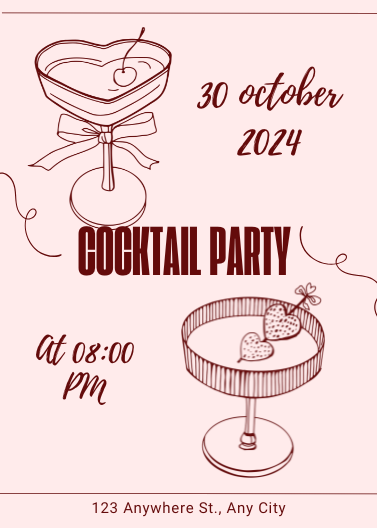 Pink Illustrative Cocktail Party Invitation Template