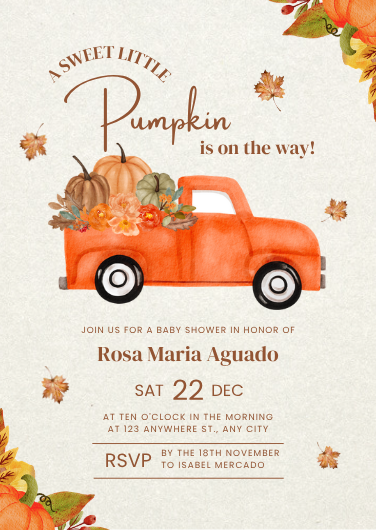 Fall Pumpkin Truck Baby Shower Invitation