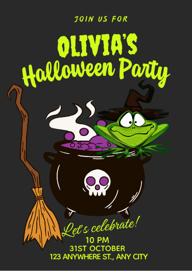Black, Green, and Orange Playful Halloween Party Invite
