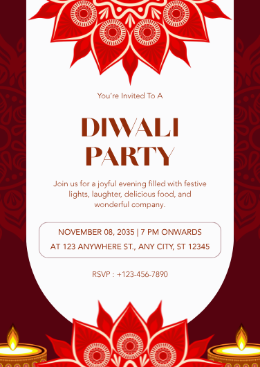 Red and Gold Traditional Diwali Party Invitation Design