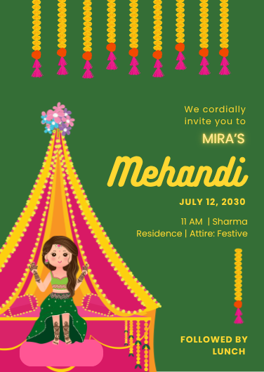 Green and Yellow Illustrated Mehndi Invitation Template