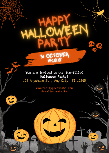Spooky Orange and Black Halloween Party Invitation