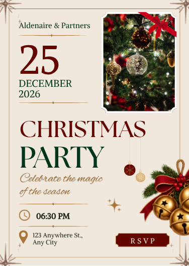 Elegant Red, Green, and Gold Christmas Party Invitation Template