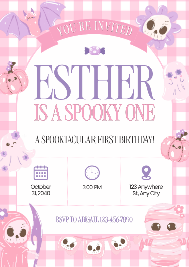 Cute Pink Halloween Spooky One 1st Birthday Invitation