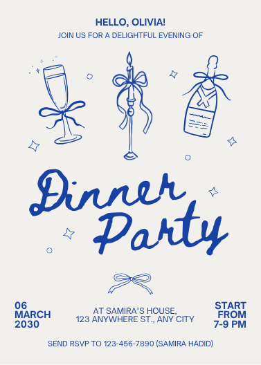 Blue and Grey Illustrative Dinner Party Invitation