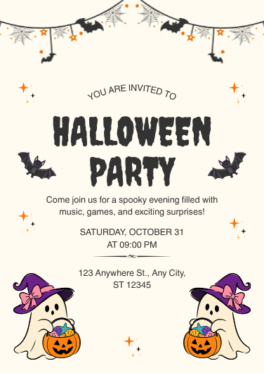 Orange, Black and Cream Retro Halloween Party Invitation