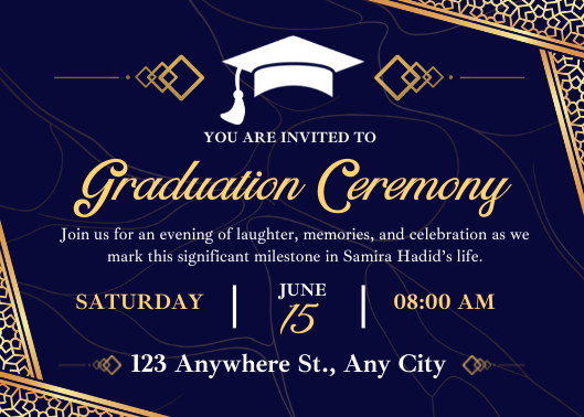 Modern Blue and Gold Graduation Ceremony Invitation