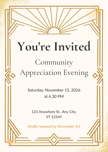 Gold Art Deco Community Invitation Template