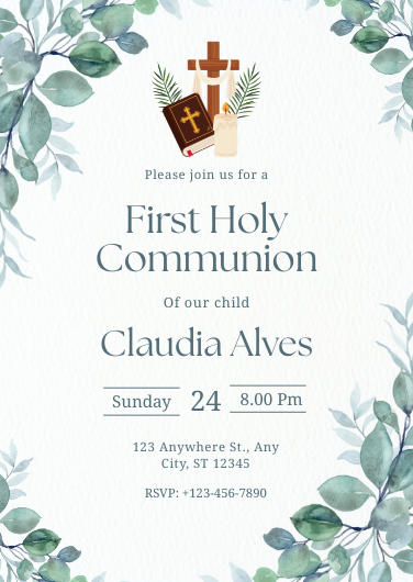 Green and White Traditional Communion Invitation