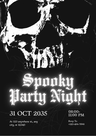 Black and White Spooky Skull Halloween Party Invitation